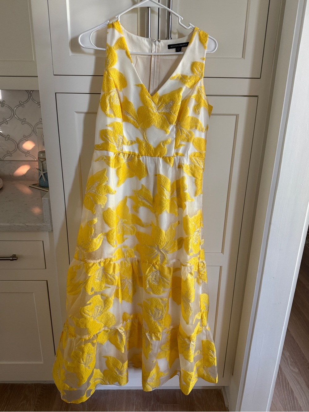 Boston Proper Yellow and White Floral Embroidered Maxi Dress